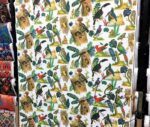 White Fabric with Forest Birds and Parrot Pattern - Image 4