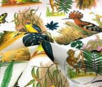 White Fabric with Forest Birds and Parrot Pattern - Image 5