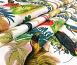 White Fabric with Forest Birds and Parrot Pattern - Image 6