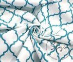 White Turquoise Moroccan Patterned Cushion Fabric - Image 3