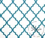 White Turquoise Moroccan Patterned Cushion Fabric - Image 4