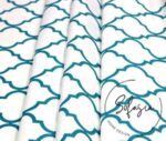 White Turquoise Moroccan Patterned Cushion Fabric - Image 6