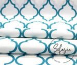 White Turquoise Moroccan Patterned Cushion Fabric - Image 7