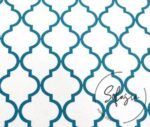 White Turquoise Moroccan Patterned Cushion Fabric - Image 8