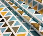 Yellow Blue Watercolor Triangles Patterned Fabric - Image 8