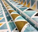 Yellow Blue Watercolor Triangles Patterned Fabric - Image 10