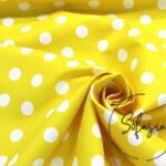 Yellow Color Fabric with White Polka Dots