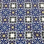 Yellow Navy Blue Tile Patterned Sofa Fabric