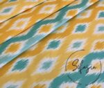 Yellow Turquoise Ikat Patterned Sofa Fabric - Image 3