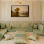 Arabian Majlis Sofa U Shaped With Green Velvet Floor Cushions
