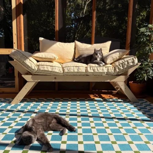 Wooden Mid Century Modern Outdoor Sofa, Small 2 Seater Couch photo review