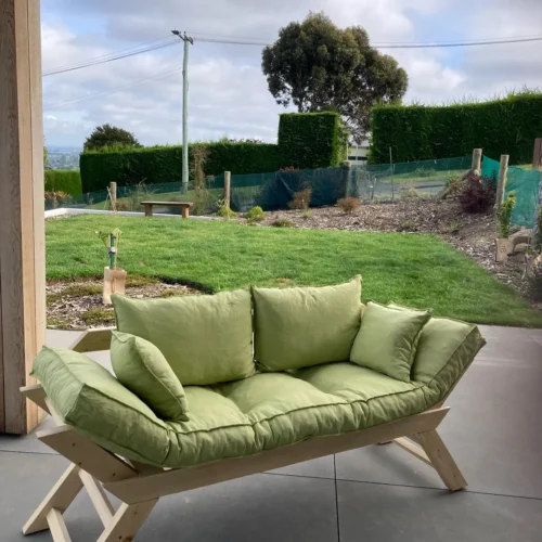 Wooden Mid Century Modern Outdoor Sofa, Small 2 Seater Couch photo review