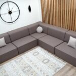 Brown Linen Sectional Sofa L Shaped, Modular Floor Seating