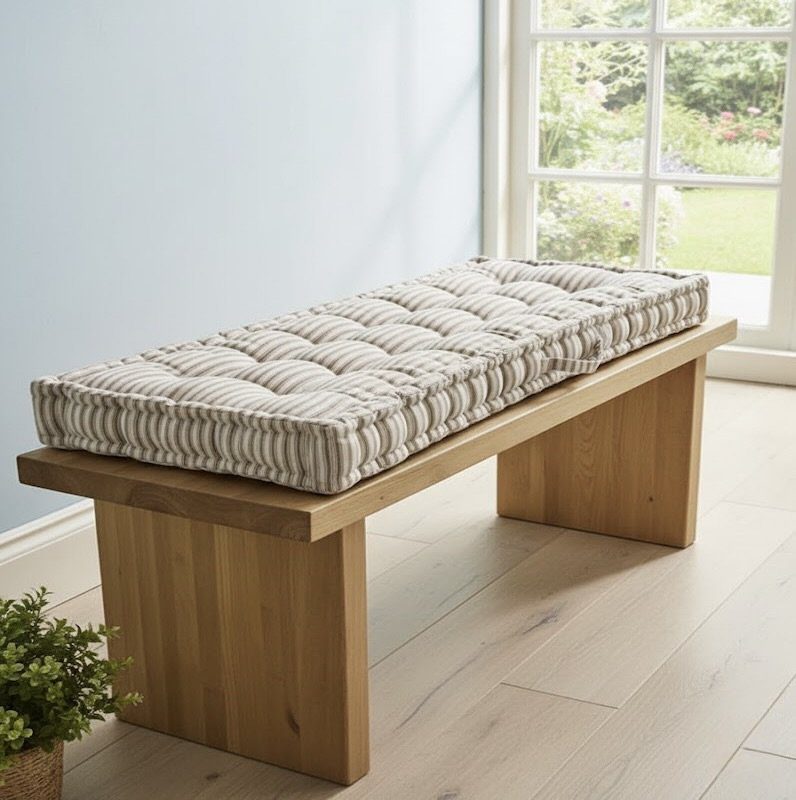 Custom Inside Bench Cushions With Striped Natural Fabric 1 Custom Inside Bench Cushions