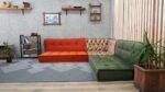bohemian green couch living room