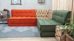 bohemian green couch living room