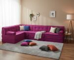 Pink Floor Seating Sofa, U Shaped Memory Foam Sectional Couch - Image 4
