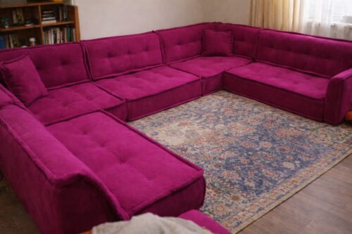 Pink Floor Seating Sofa, U Shaped Memory Foam Sectional Couch photo review