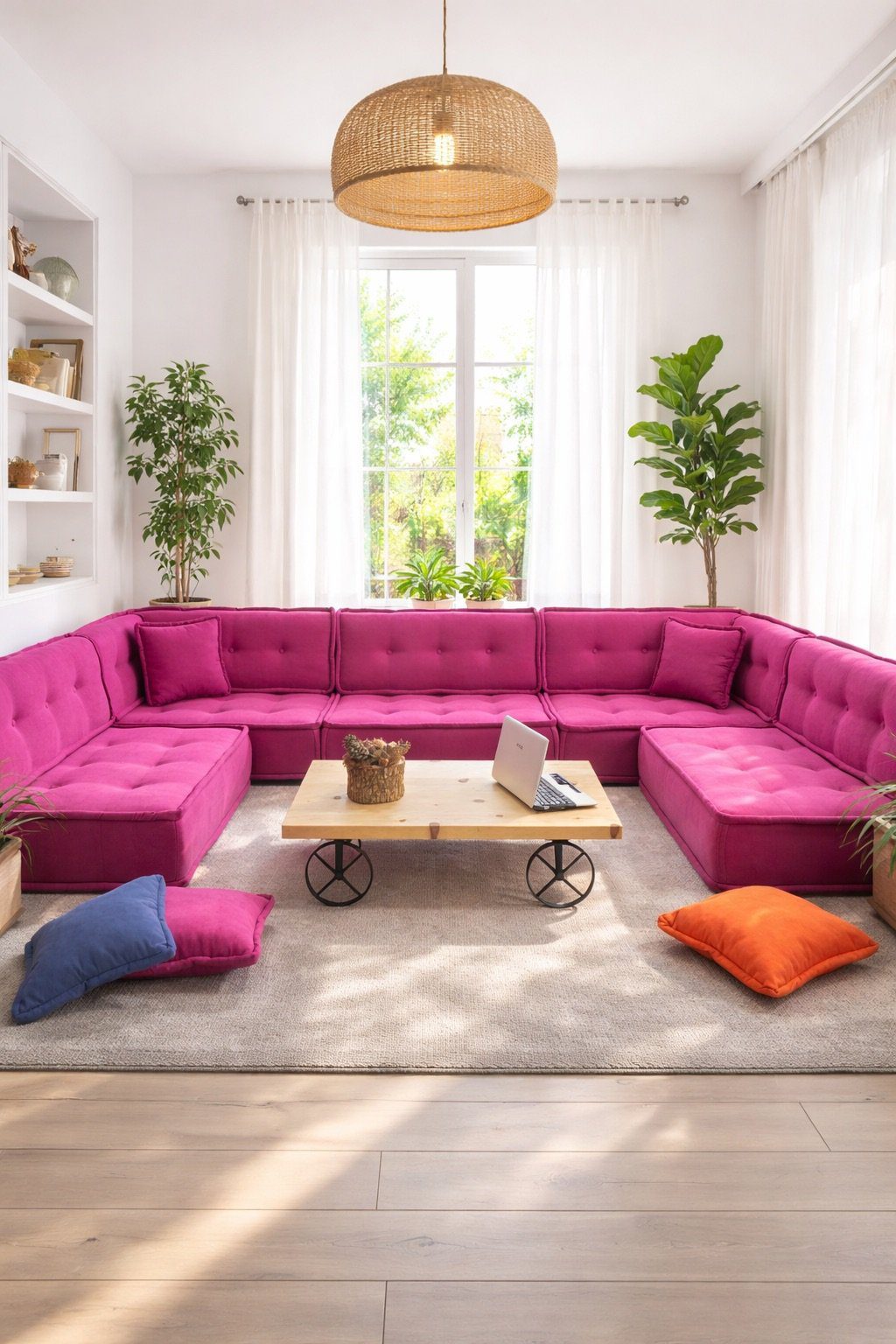 Pink Floor Seating Sofa, U Shaped Memory Foam Sectional Couch 1 pink floor couch