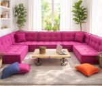 Pink Floor Seating Sofa, U Shaped Memory Foam Sectional Couch