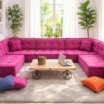 Pink Floor Seating Sofa, U Shaped Memory Foam Sectional Couch