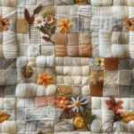 3D Daisy and Patchwork Patterned Fabric in Autumn Tones