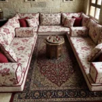 Vintage Floor Sofa with Red Floral Pattern