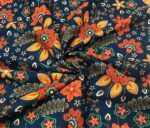 Black Background Fabric with Yellow and Orange Flower Pattern - Image 3