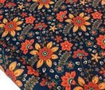 Black Background Fabric with Yellow and Orange Flower Pattern