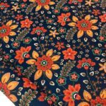 Black Background Fabric with Yellow and Orange Flower Pattern