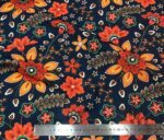 Black Background Fabric with Yellow and Orange Flower Pattern - Image 4