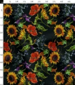 Black Upholstery Fabric with Sunflower and Red Flower Pattern - Image 3