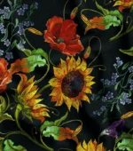 Black Upholstery Fabric with Sunflower and Red Flower Pattern - Image 4