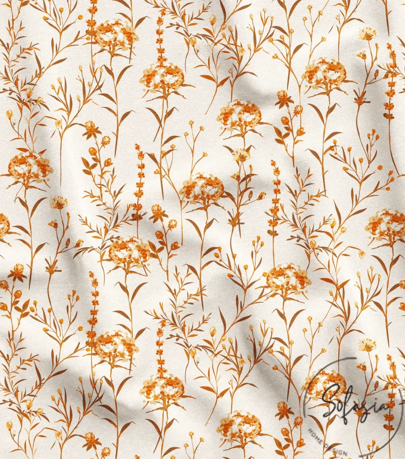 Cream Color Floor Upholstery Fabric with Meadow Flower Motif Cream Color Floor Upholstery Fabric with Meadow Flower Motif - Image 1