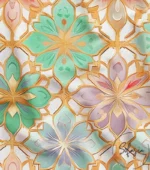 Green and Lilac Colored Floral Pattern Upholstery Fabric with Gold Frame - Image 4