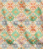 Green and Lilac Colored Floral Pattern Upholstery Fabric with Gold Frame