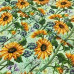 Green Background Upholstery and Curtain Fabric with Sunflower Pattern