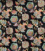 Ikat Fabric on Black Background with Floral Pattern