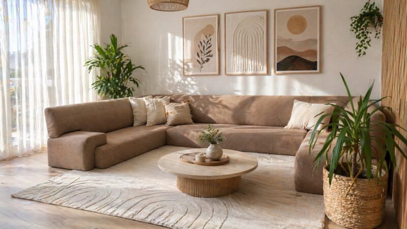 Japanese Floor Sofa U Shape Brown Low Profile Seating 1 Japanese floor couch