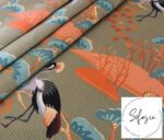 Striped Crane Pattern Ikat fabric - Image 3