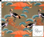 Striped Crane Pattern Ikat fabric