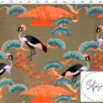 Striped Crane Pattern Ikat fabric
