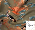 Striped Crane Pattern Ikat fabric - Image 4