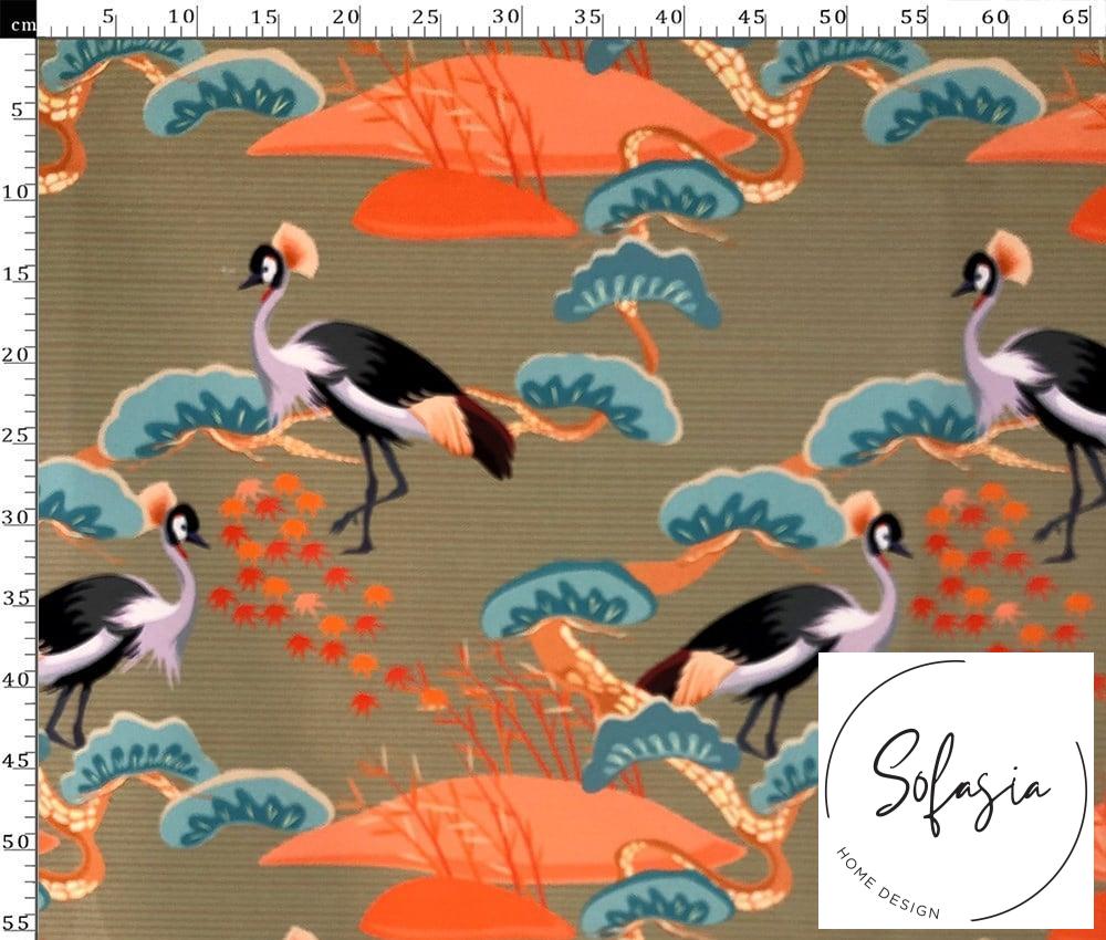 Striped Crane Pattern Ikat fabric Striped Crane Pattern Ikat fabric - Image 1
