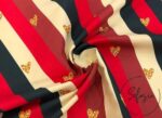 Red, Black, Cream Colored Striped Heart Motif Upholstery Fabric - Image 4
