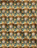 3D Face and Flower Motif Orange Color Fabric Model - Image 3