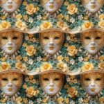 3D Face and Flower Motif Orange Color Fabric Model