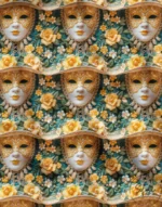 3D Face and Flower Motif Orange Color Fabric Model