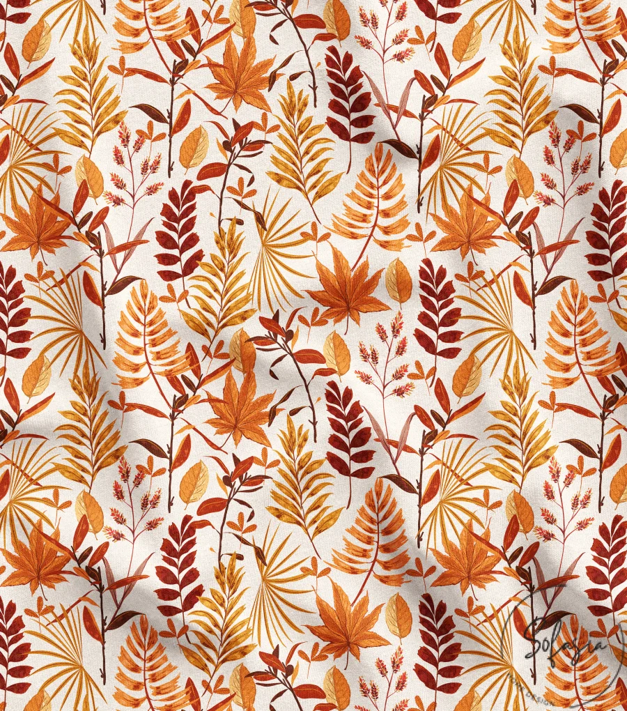 Autumn Leaves Patterned Sofa and Background Curtain Fabric Autumn Leaves Patterned Sofa and Background Curtain Fabric - Image 1