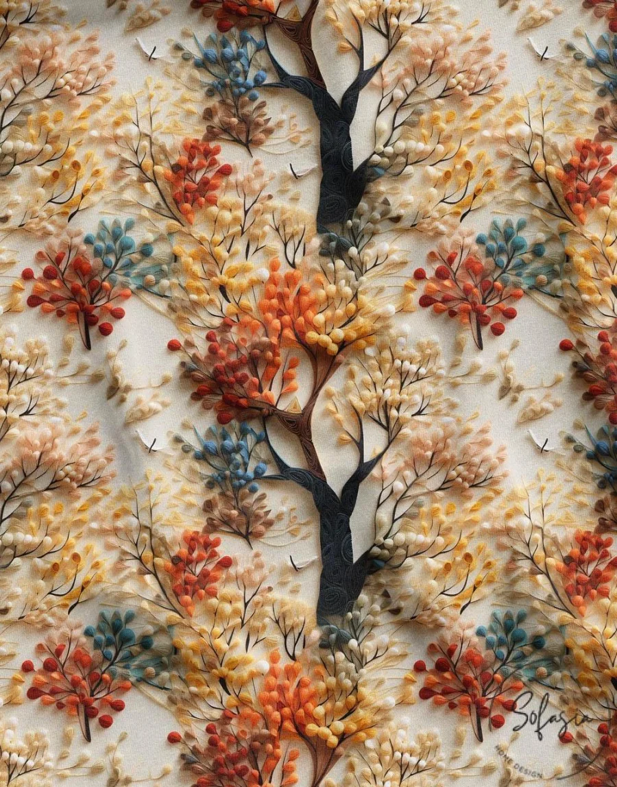 Autumn Themed Tree Pattern Fabric Autumn Themed Tree Pattern Fabric - Image 1